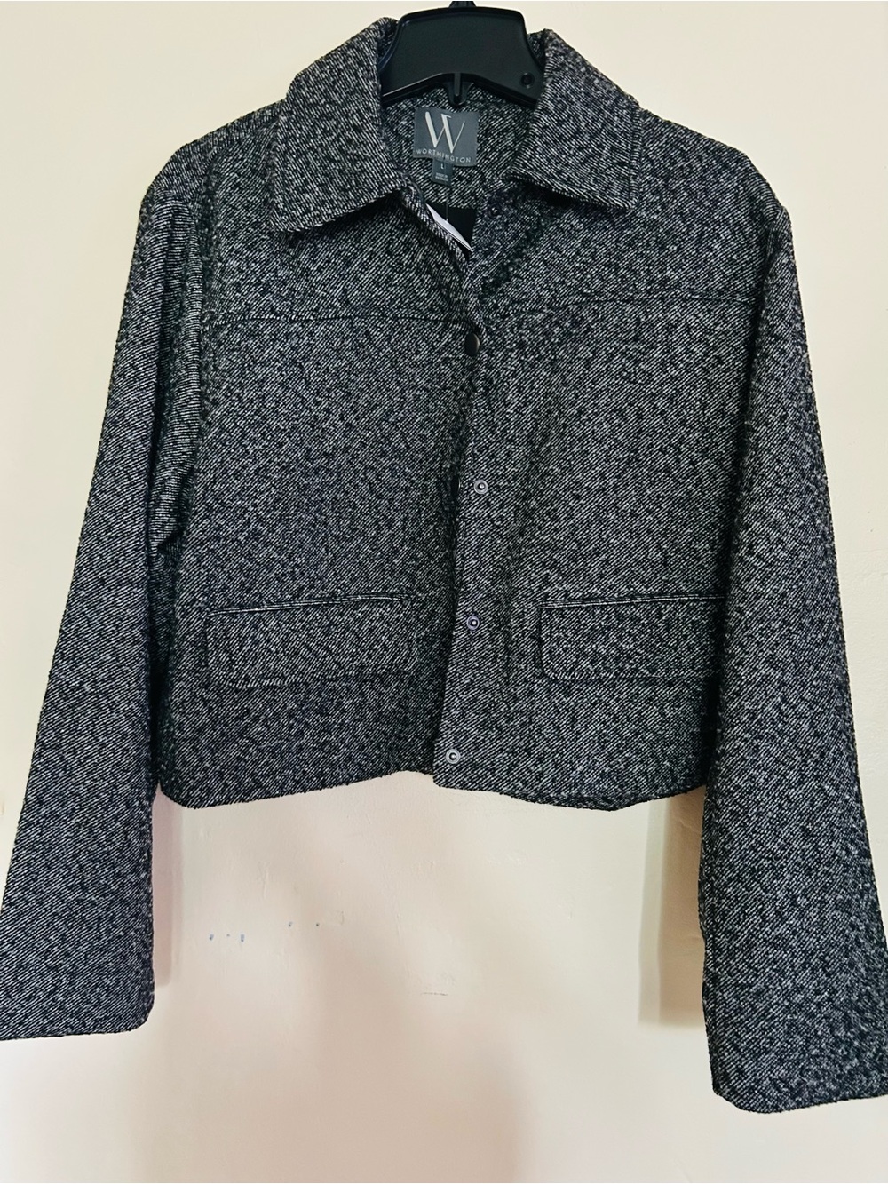 NWT Worthington Black & Gray Cropped Wool-Blend Jacket size L